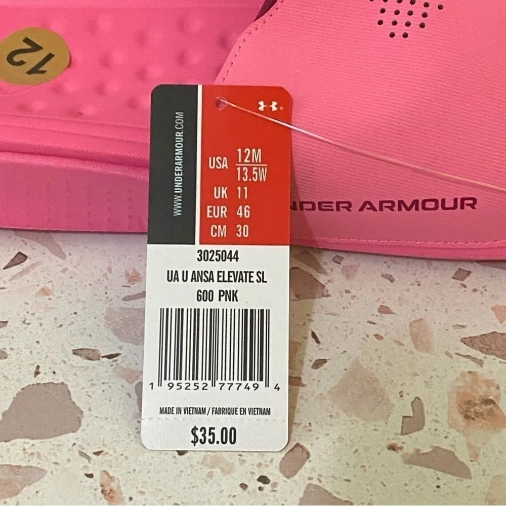 Under‎ Armour UA Unisex Size M12 W13.5 Ansa Elevate Slides Sandals in Pink